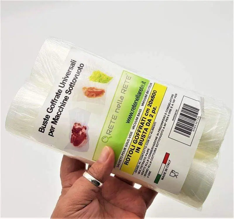 Busta con 2 rotoli 20x600 cm goffrati 3 strati per sottovuoto Rnr RETE NELLA RETE