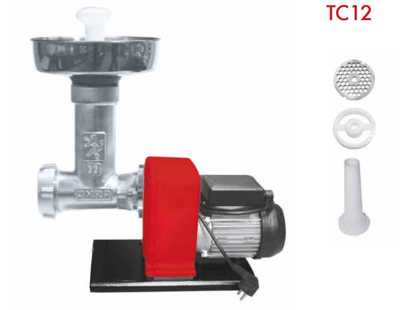 Tritacarne elettrico TC12 con elica in ghisa, coltello e piastra Ø 8 in acciaio Omra OMRA