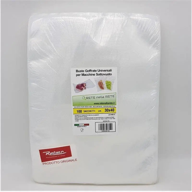 Buste sacchetti sottovuoto goffrati 30x40 busta 100pz 3 strati Rnr Reber RETE NELLA RETE