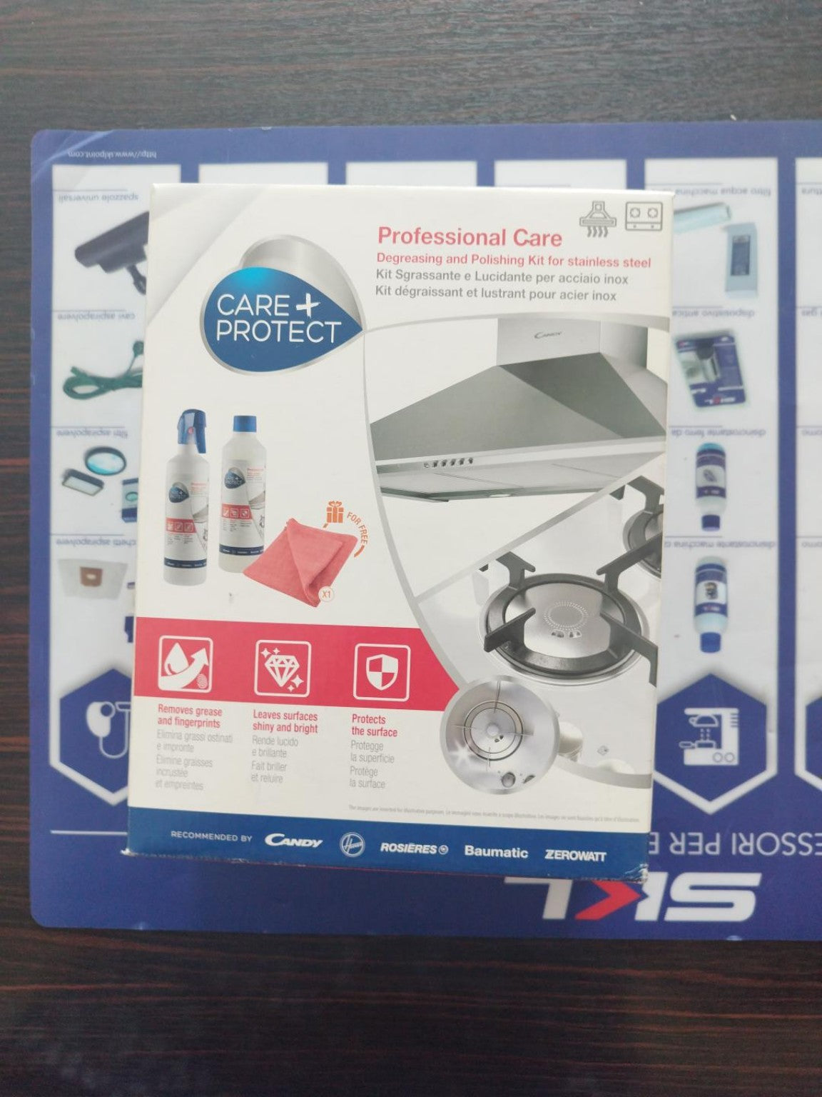 Kit sgrassante e lucidante Care+Protect CSL3802-K per acciaio inox – confezione