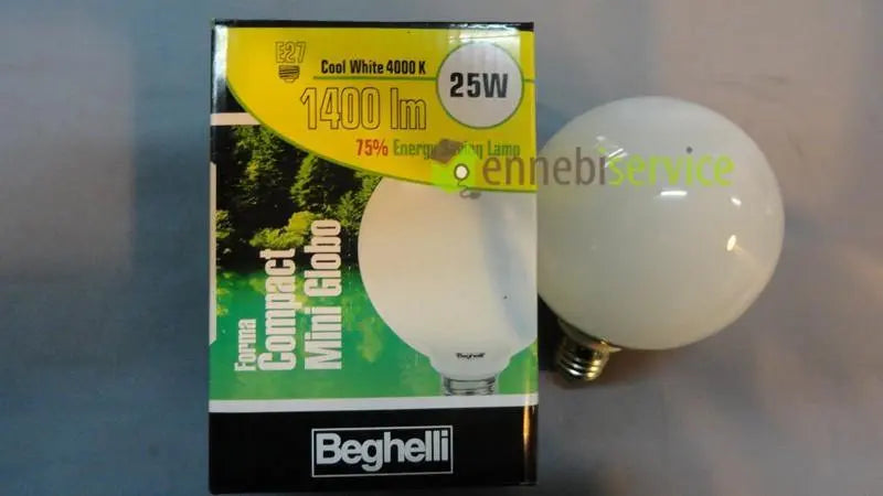 lampada risparmio mondo super globo luce fredda e27 25w BEGHELLI