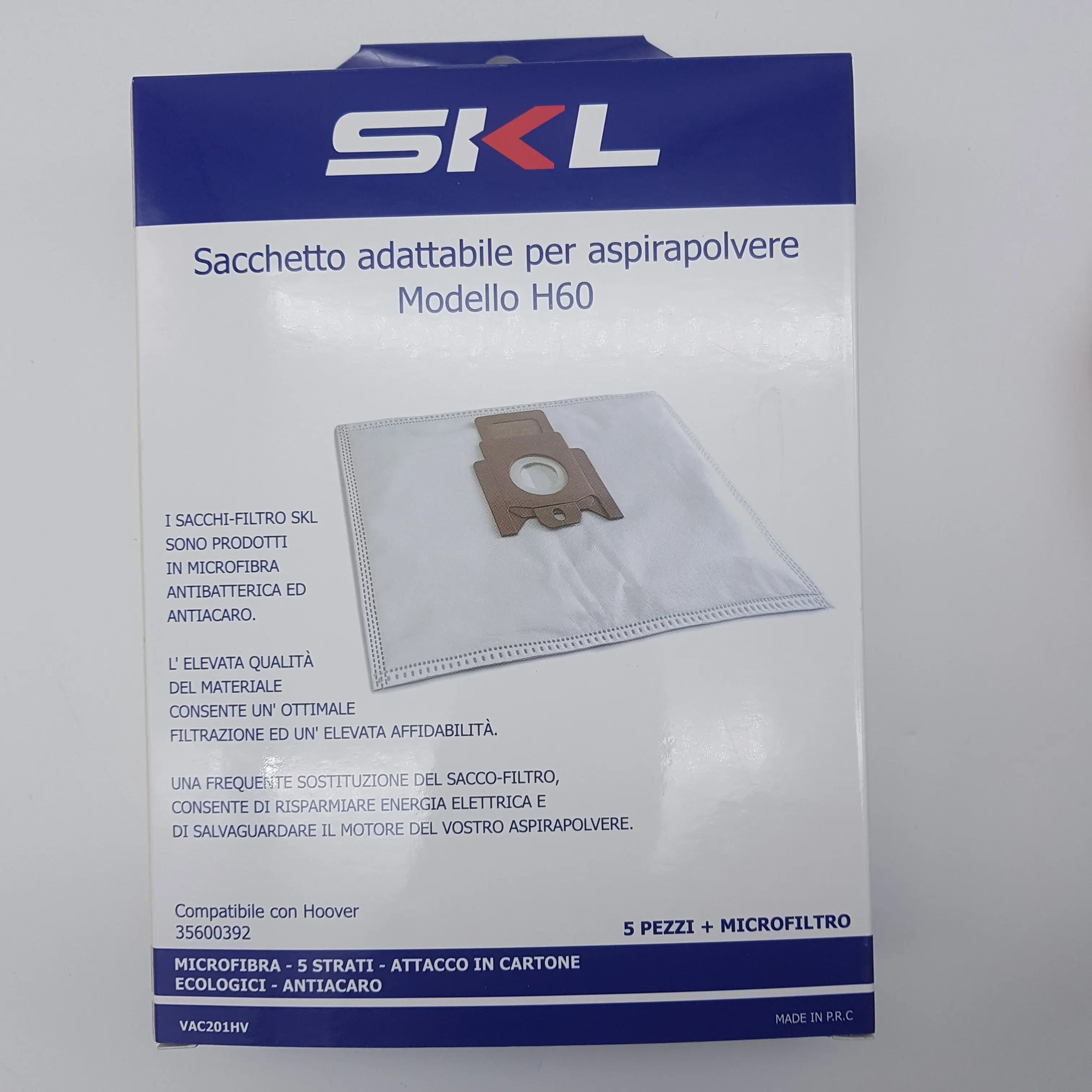 Confezione 5 sacchetti aspirapolvere 35600392 H60 Hoover con microfiltro SKL